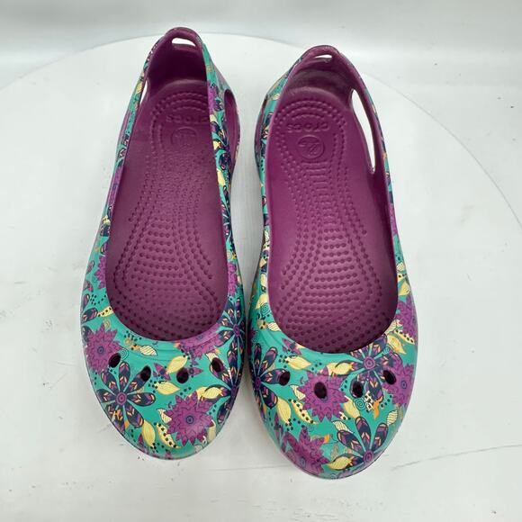 Crocs Kadee Floral Purple and Blue Slip On Rubber Ballet Flat Womens Size 6 - Picture 10 of 12